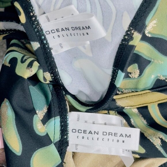 OCEAN DREAM COLLECTION Women's Nylon 2 Piece Black Bottom Multicolor Top Size 16 - Picture 7 of 10